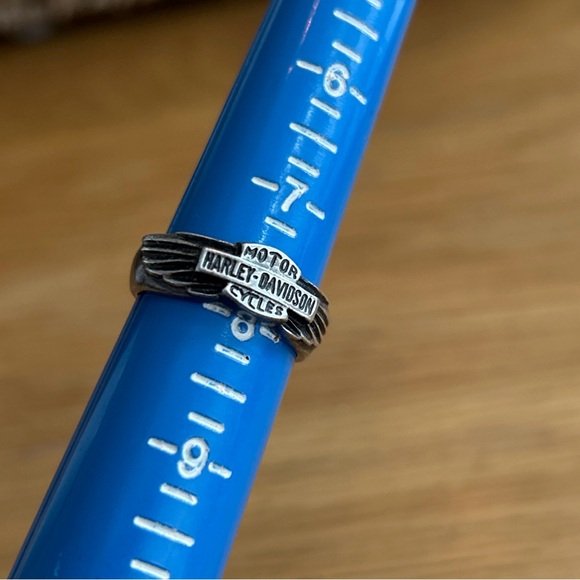 Vintage Harley Davidson Motorcycles 4g .925 Sterling Silver Ring Size 7.75 Wings - Picture 7 of 11
